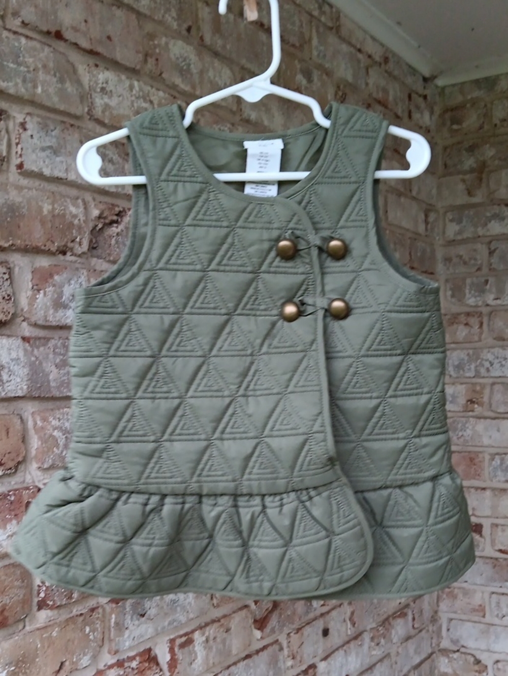 Girls Quilted Olive Green Peplum Vest